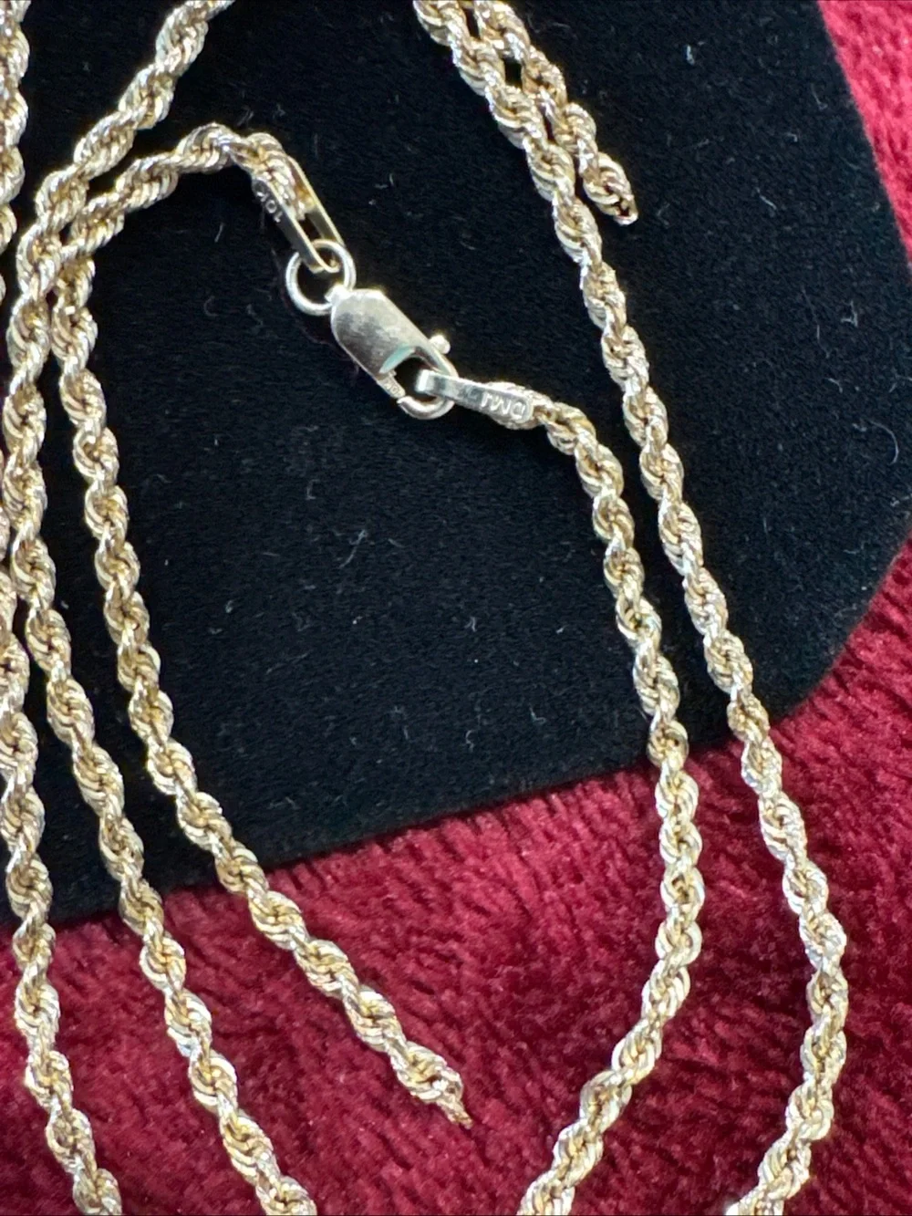10K Yellow Gold Rope Chain 16” 2mm 1.4g Broken Needs Solder Lobster Clasp
